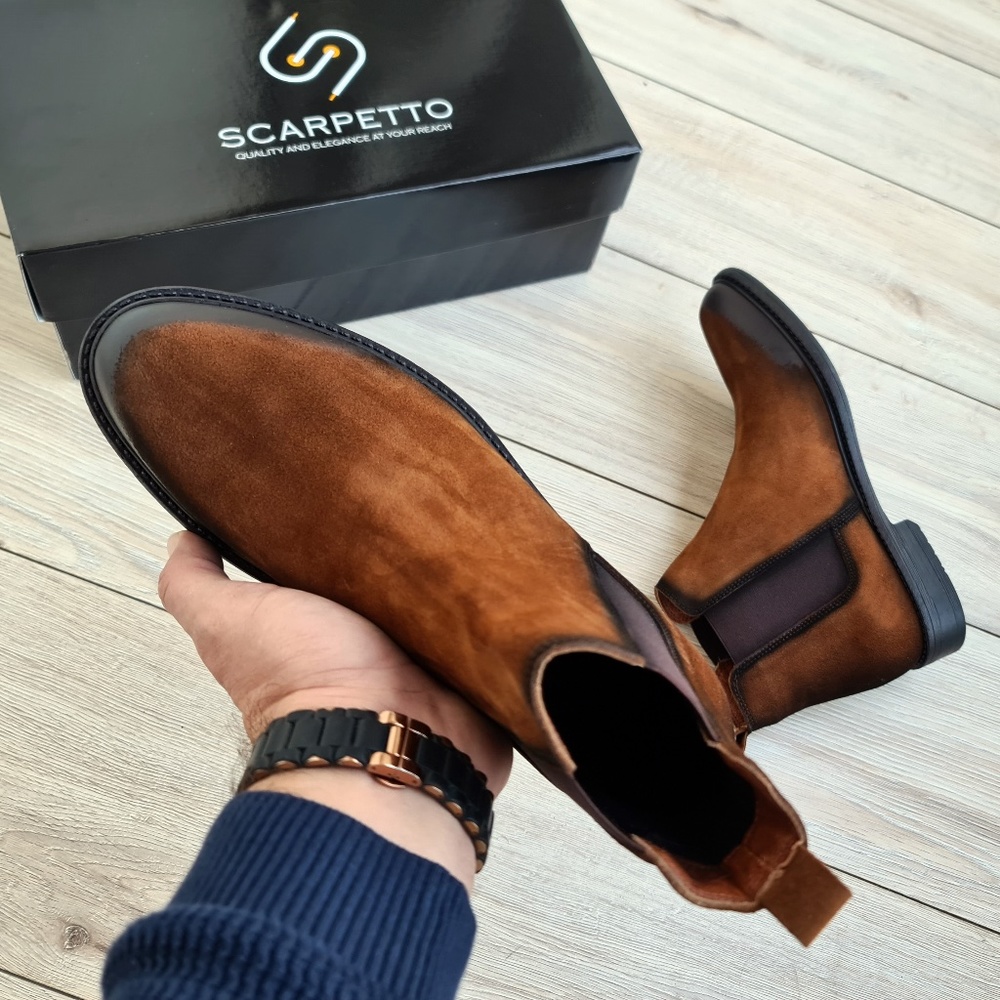 Tobacco Men's Chelsea Genuine Suede Leather Boots